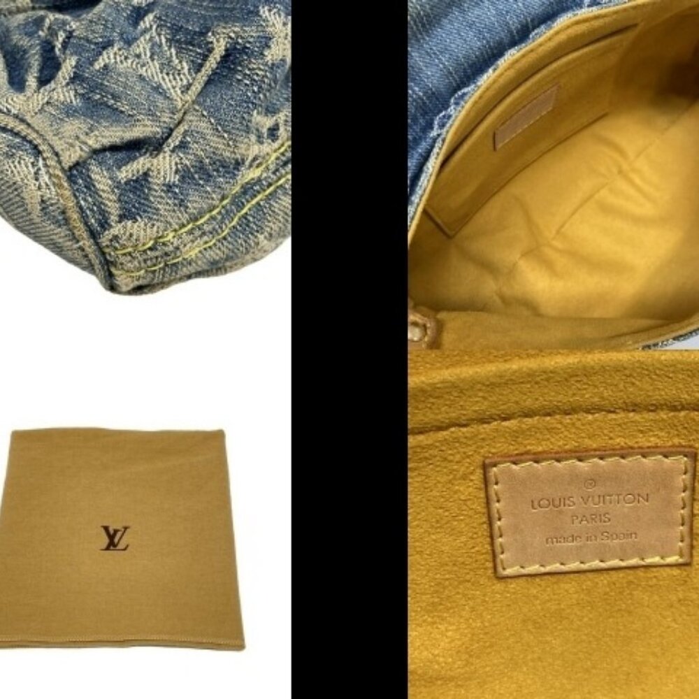 Louis Vuitton Denim Mini Pleaty Vintage Pouch Pochette Bag Monogram LV Purse - Picture 8 of 15